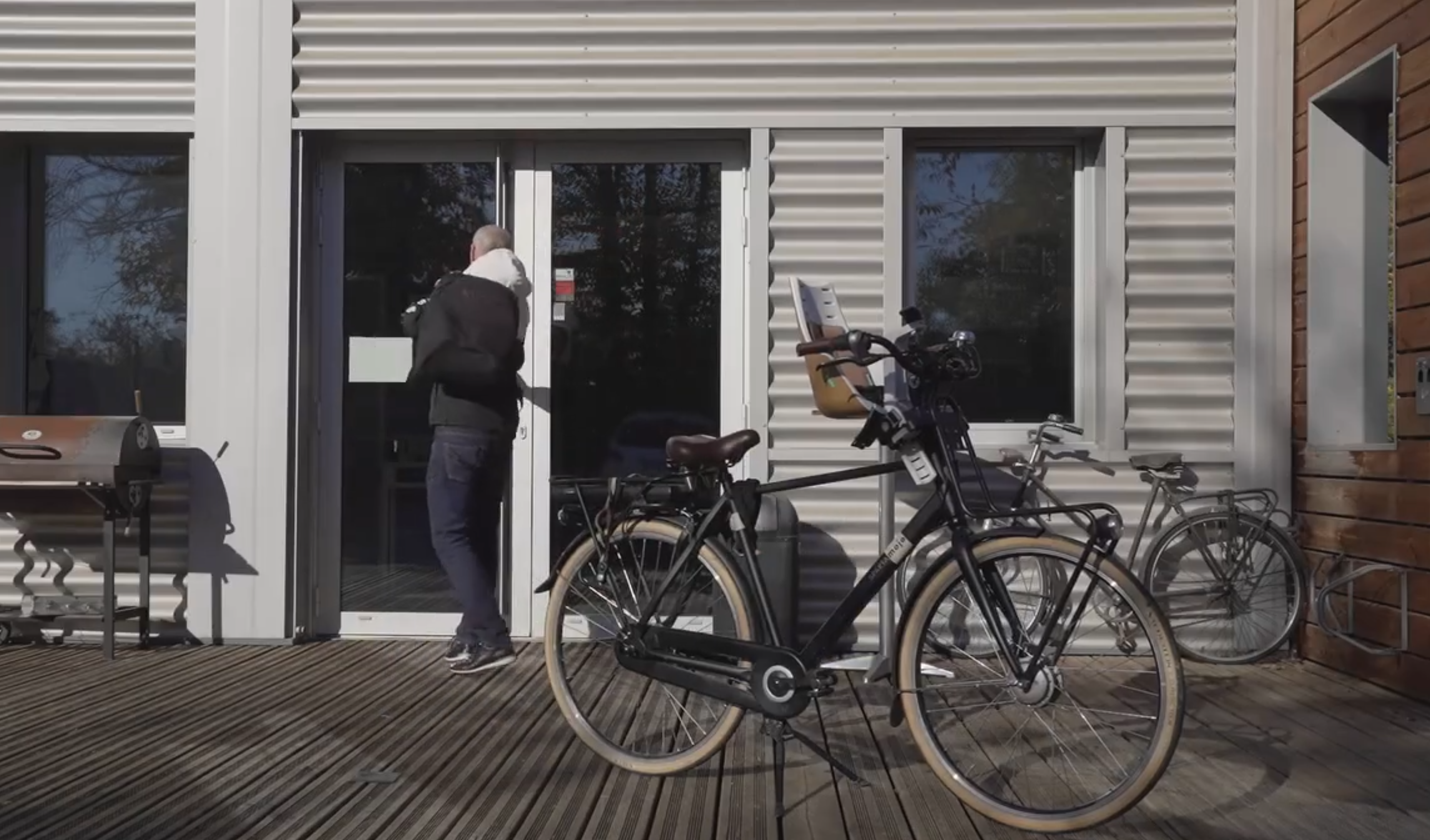 Employee arriving by bike